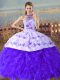 Super Embroidery and Ruffles Sweet 16 Dress Blue Lace Up Sleeveless Court Train Super Embroidery and Ruffles Sweet 16 Dress Blue Lace Up Sleeveless Court Train