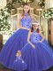 Sleeveless Embroidery Lace Up Quinceanera Dresses with Blue