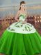 Sweetheart Sleeveless 15 Quinceanera Dress Floor Length Embroidery and Bowknot Green Tulle