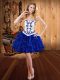 Dynamic Mini Length Lace Up Prom Dresses Royal Blue for Prom and Party with Embroidery and Ruffles