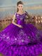 Wonderful Purple Sleeveless Embroidery and Ruffled Layers Floor Length Sweet 16 Quinceanera Dress