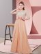 Gorgeous Peach Side Zipper Scoop Lace and Belt Quinceanera Court of Honor Dress Chiffon 3 4 Length Sleeve
