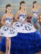 Custom Fit Embroidery and Ruffled Layers and Bowknot Quinceanera Gowns Royal Blue Lace Up Sleeveless Floor Length