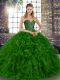 Green Organza Lace Up Sweetheart Sleeveless Floor Length Quince Ball Gowns Beading and Ruffles