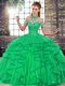 Comfortable Ball Gowns Quinceanera Gown Green Halter Top Tulle Sleeveless Floor Length Lace Up