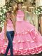Pink Halter Top Neckline Ruffled Layers Sweet 16 Dress Sleeveless Backless