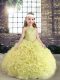 Yellow Green Scoop Neckline Beading Little Girls Pageant Dress Sleeveless Lace Up