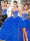 Fine Floor Length Royal Blue Quinceanera Dress Sweetheart Sleeveless Lace Up