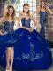 Royal Blue Three Pieces Beading and Embroidery Sweet 16 Dresses Lace Up Tulle Sleeveless Floor Length