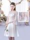 Popular Scoop 3 4 Length Sleeve Damas Dress Mini Length Lace and Belt Champagne Satin