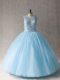 Modest Light Blue Scoop Lace Up Beading Ball Gown Prom Dress Sleeveless