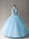 Modest Light Blue Scoop Lace Up Beading Ball Gown Prom Dress Sleeveless