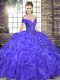 Lavender Ball Gowns Beading and Ruffles Sweet 16 Dress Lace Up Organza Sleeveless Floor Length