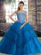 Off The Shoulder Sleeveless Brush Train Lace Up Quinceanera Dresses Blue Tulle
