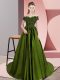 Olive Green Satin Zipper Quinceanera Gown Sleeveless Floor Length Lace