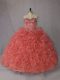 Orange Sleeveless Organza Brush Train Lace Up 15 Quinceanera Dress for Sweet 16 and Quinceanera