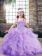 Fashion Lavender Lace Up Little Girls Pageant Dress Beading and Ruffles Sleeveless Floor Length
