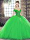 Beauteous Green Organza Lace Up 15th Birthday Dress Sleeveless Brush Train Beading
