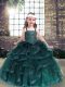 Peacock Green Sleeveless Tulle Lace Up Kids Pageant Dress for Party and Military Ball and Wedding Party