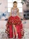 Glamorous Sleeveless Organza High Low Lace Up Womens Party Dresses in Red with Beading and Ruffled Layers