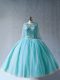 Long Sleeves Tulle Floor Length Lace Up Vestidos de Quinceanera in Aqua Blue with Beading