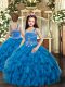 Blue Sleeveless Tulle Lace Up Pageant Gowns For Girls for Party and Wedding Party