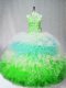 Multi-color Ball Gowns Scoop Sleeveless Tulle Floor Length Zipper Beading and Ruffles 15th Birthday Dress