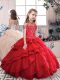 Red Sleeveless Floor Length Beading and Ruffled Layers Lace Up Pageant Dress for Womens