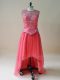 Coral Red Scoop Beading Teens Party Dress Sleeveless