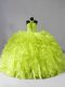 Beading and Ruffles Sweet 16 Dresses Yellow Green Zipper Sleeveless Brush Train