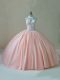 Affordable Tulle Sleeveless Floor Length Vestidos de Quinceanera and Beading and Lace