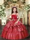 Elegant Red Ball Gowns Taffeta Straps Sleeveless Beading and Ruffled Layers Floor Length Lace Up Pageant Dress