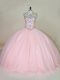 Sleeveless Beading Lace Up Sweet 16 Quinceanera Dress with Baby Pink