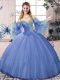Ideal Floor Length Lace Up Quinceanera Gowns Blue for Sweet 16 and Quinceanera with Beading