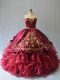 Most Popular Burgundy Sleeveless Brush Train Beading and Embroidery Quinceanera Dresses