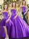 Fashionable Strapless Sleeveless Ball Gown Prom Dress Floor Length Beading Purple Tulle