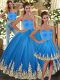 Sleeveless Floor Length Embroidery Lace Up 15th Birthday Dress with Baby Blue