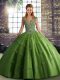 Tulle Straps Sleeveless Lace Up Beading and Appliques Sweet 16 Dress in Green  Tulle Straps Sleeveless Lace Up Beading and Appliques Sweet 16 Dress in Green