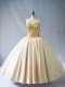 Floor Length Champagne Quinceanera Gown Tulle Sleeveless Beading