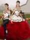 Tulle Off The Shoulder Sleeveless Lace Up Embroidery and Ruffles Quinceanera Dresses in White And Red
