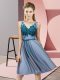 Custom Designed Tulle V-neck Sleeveless Lace Up Appliques Dama Dress for Quinceanera in Blue
