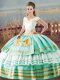 Traditional Aqua Blue V-neck Lace Up Beading and Ruffled Layers 15 Quinceanera Dress Sleeveless