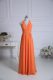Traditional Orange Sleeveless Floor Length Ruching Zipper Dama Dress for Quinceanera