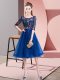 Royal Blue Empire Tulle Scoop Half Sleeves Embroidery Knee Length Lace Up Court Dresses for Sweet 16