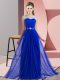 Beading Quinceanera Court of Honor Dress Royal Blue Lace Up Sleeveless Floor Length