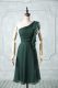 Flirting Knee Length Peacock Green Dress for Prom One Shoulder Sleeveless Zipper