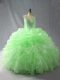 Pretty Zipper Straps Beading and Ruffles and Pick Ups Quince Ball Gowns Organza Sleeveless