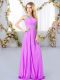 Lilac Chiffon Zipper One Shoulder Sleeveless Floor Length Vestidos de Damas Beading