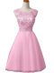 Mini Length Baby Pink Dress for Prom Scoop Sleeveless Zipper