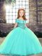 Graceful Straps Sleeveless Brush Train Lace Up Little Girl Pageant Gowns Aqua Blue